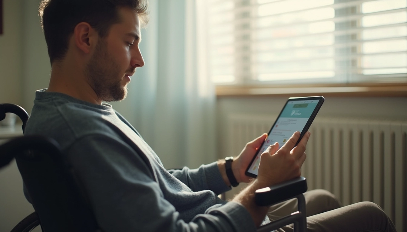Person mit ALS verwendet Kommunikationshilfsmittel